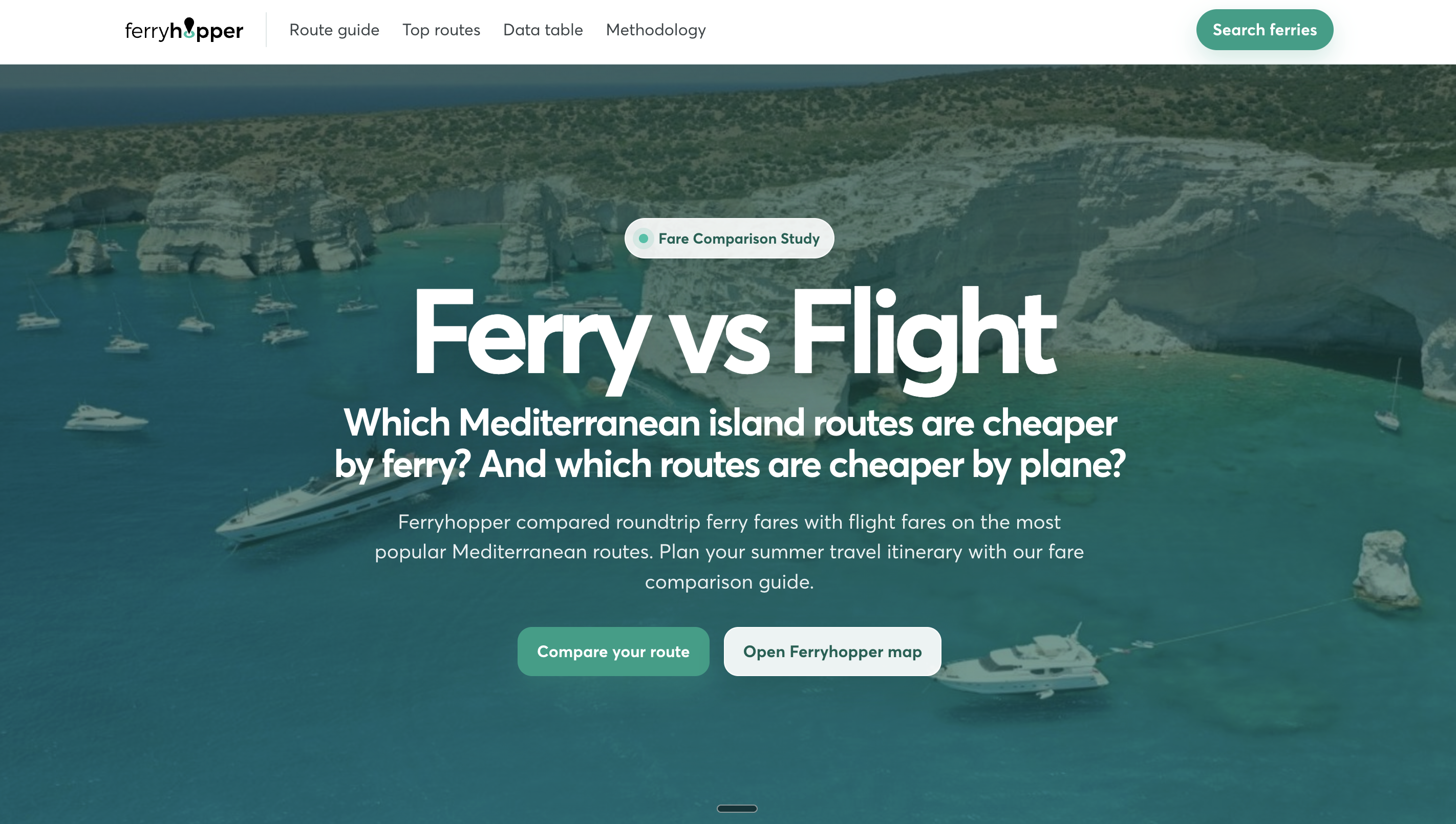 Ferryhopper ferry vs flight landing page screenshot